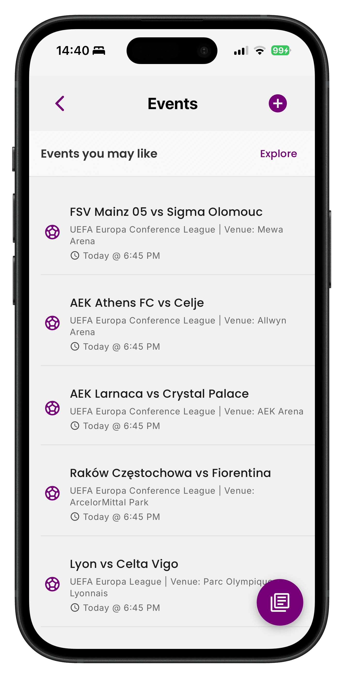 Fans Contest events list of upcoming sports matches